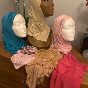 Lot (6) Elegant Women's Little Girls Hijab Assorted Colors and Styles